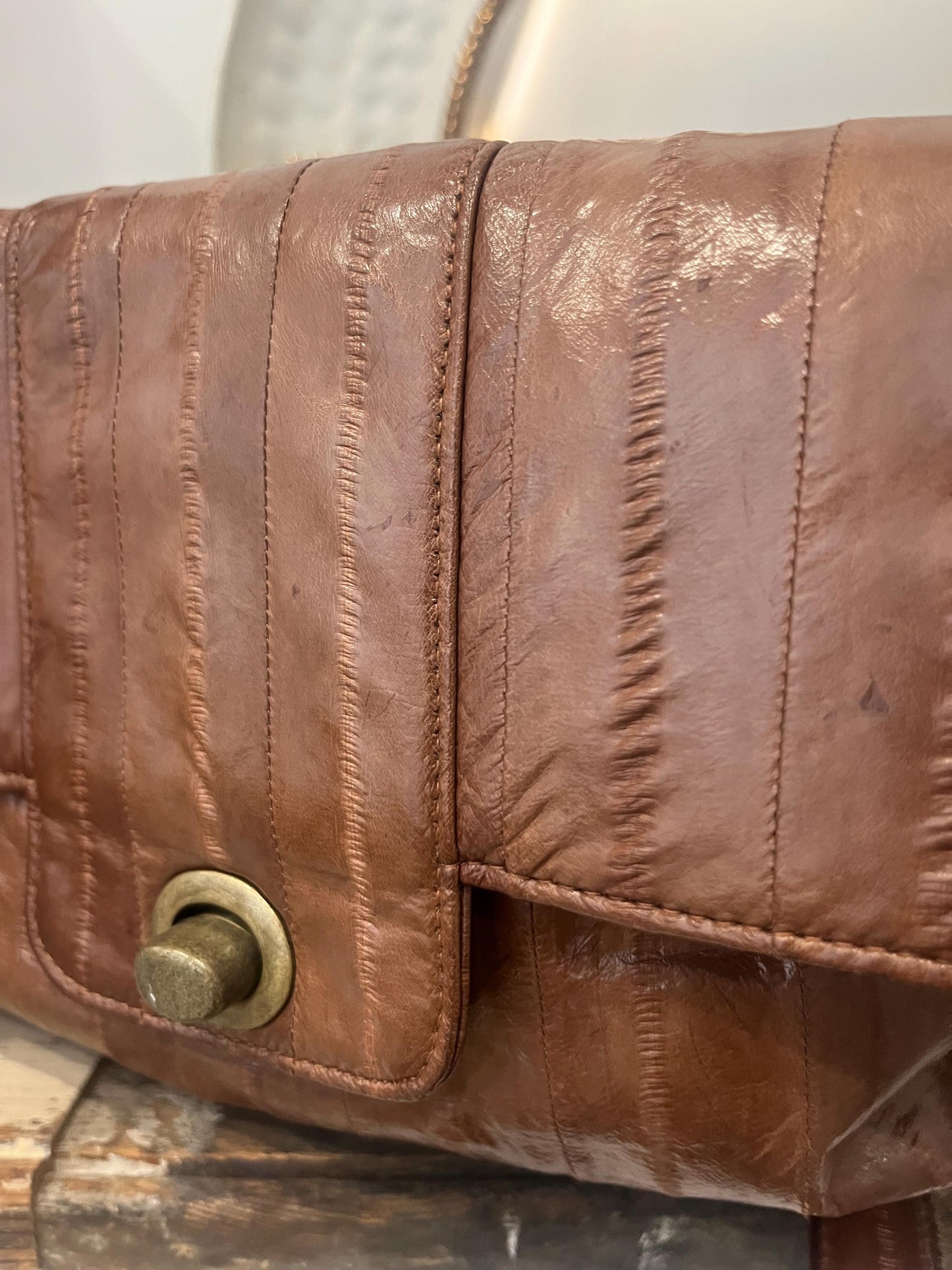 Vintage Sustainable Leather | BoBelle London |Eel Skin Shoulder Bag |Brown Leather | Chain Strap Purse