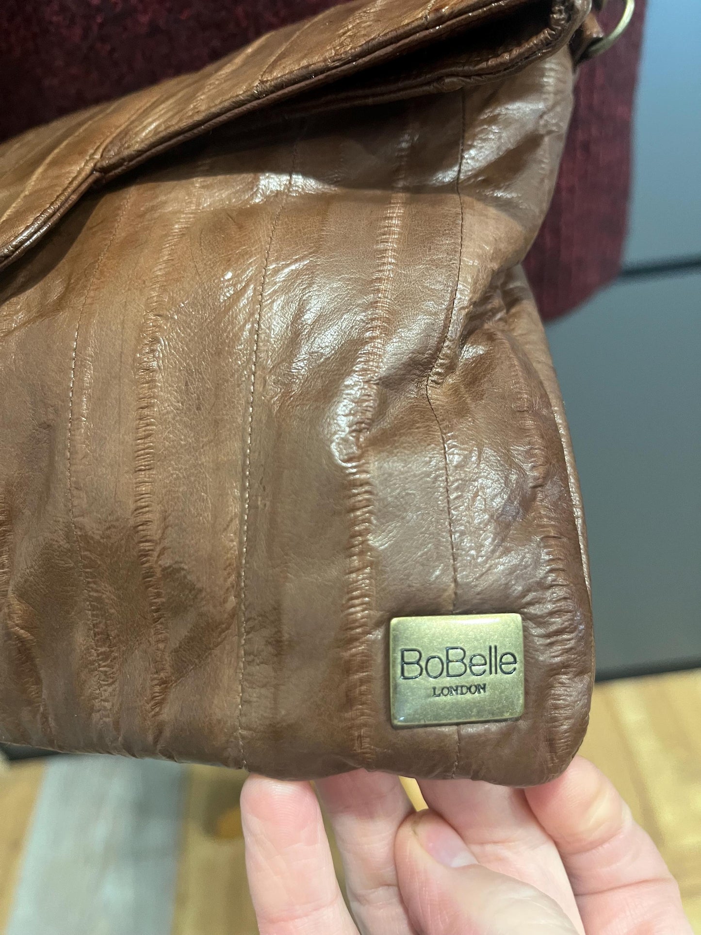 Vintage Sustainable Leather | BoBelle London |Eel Skin Shoulder Bag |Brown Leather | Chain Strap Purse