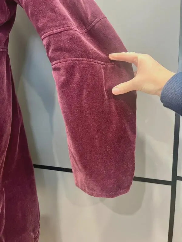 Vintage Coat by OSKA - Burgundy Velvet Medium Length Coat - Large Collar - Frock33