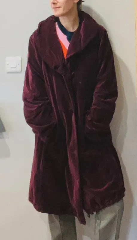 Vintage Coat by OSKA - Burgundy Velvet Medium Length Coat - Large Collar - Frock33