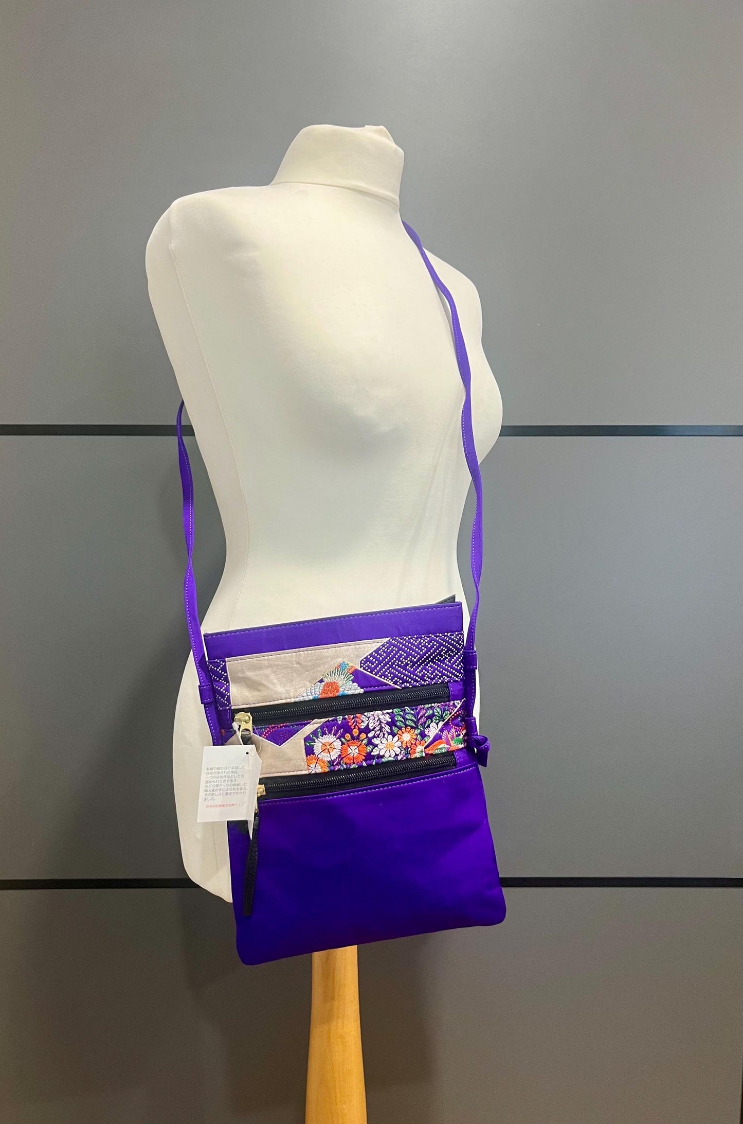 Vintage Handbag  - Japanese Silk Obi Pochette Floral Crossbody Bag by Midori International  - Frock33