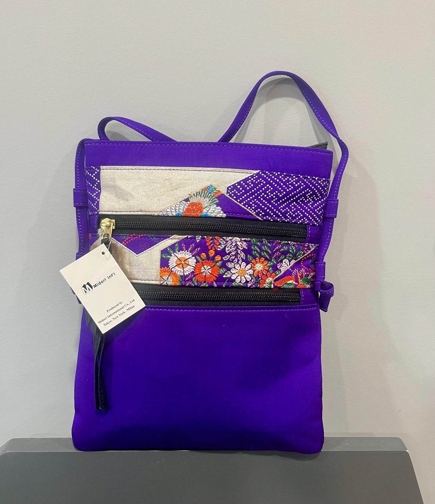 Vintage Handbag  - Japanese Silk Obi Pochette Floral Crossbody Bag by Midori International  - Frock33