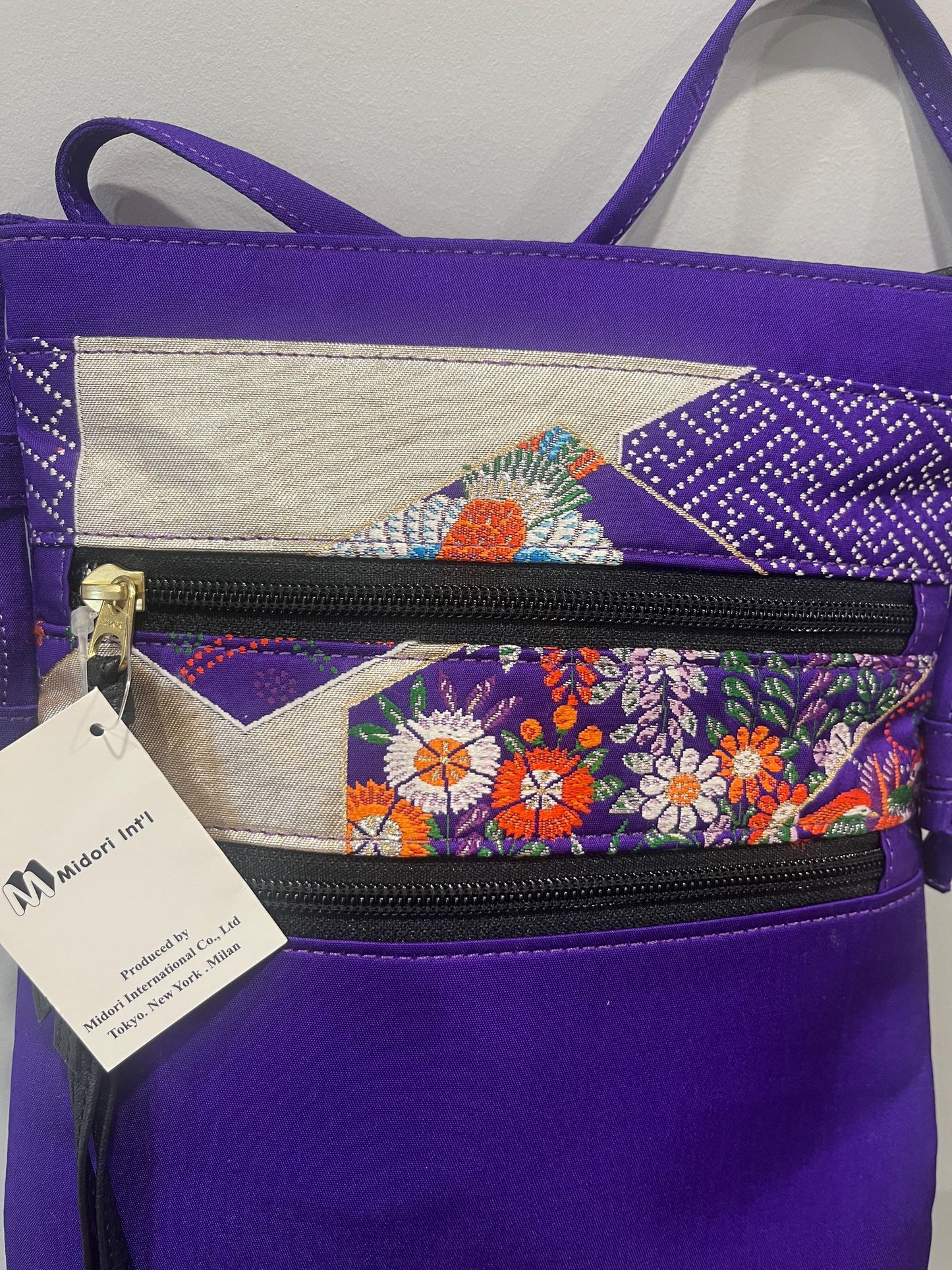 Vintage Handbag  - Japanese Silk Obi Pochette Floral Crossbody Bag by Midori International  - Frock33