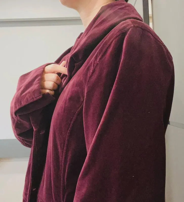 Vintage Coat by OSKA - Burgundy Velvet Medium Length Coat - Large Collar - Frock33