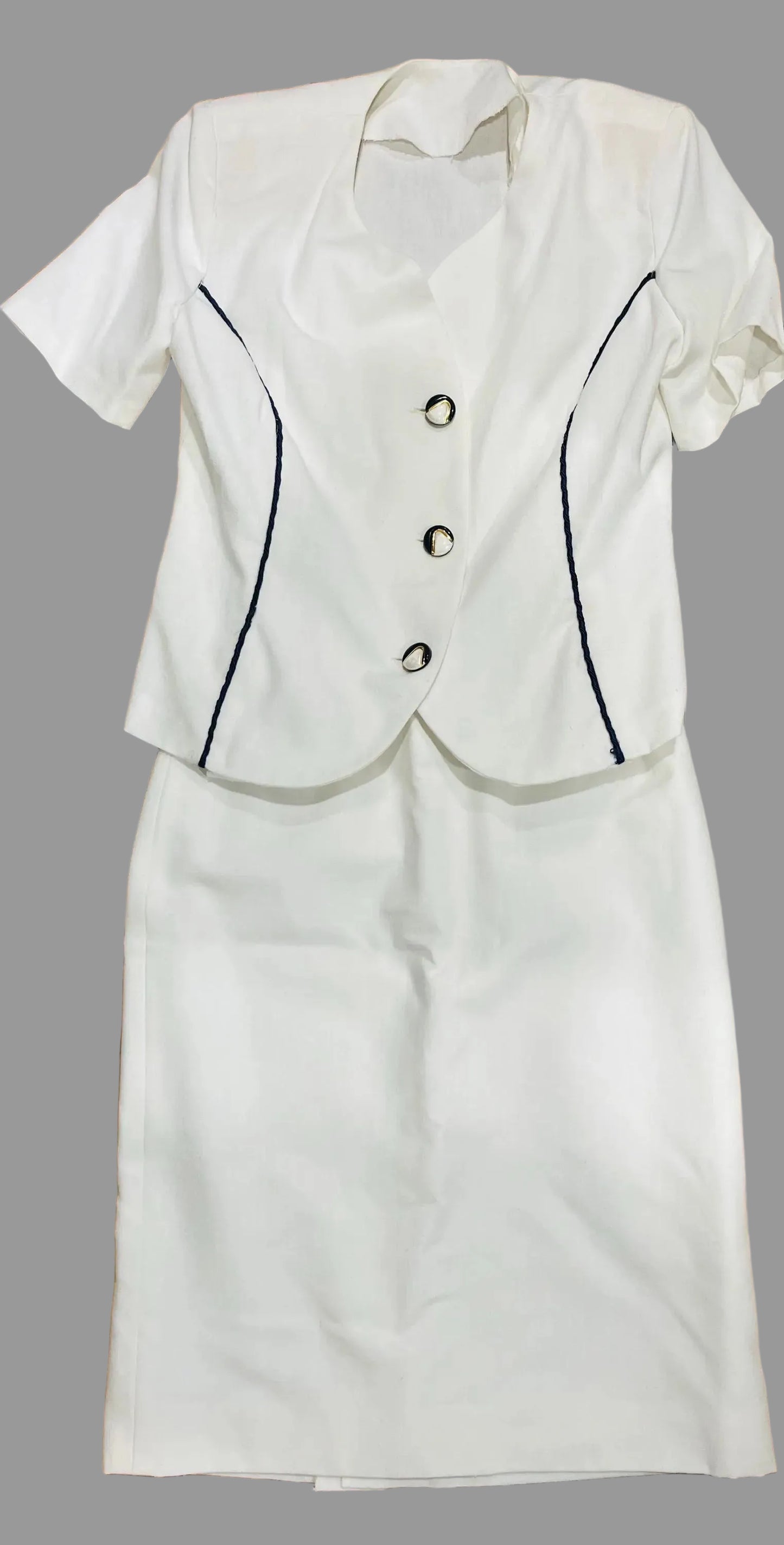 Vintage Clothing |80s Co Ord Power Suit | White & Navy |UK Size 10 |Frock33