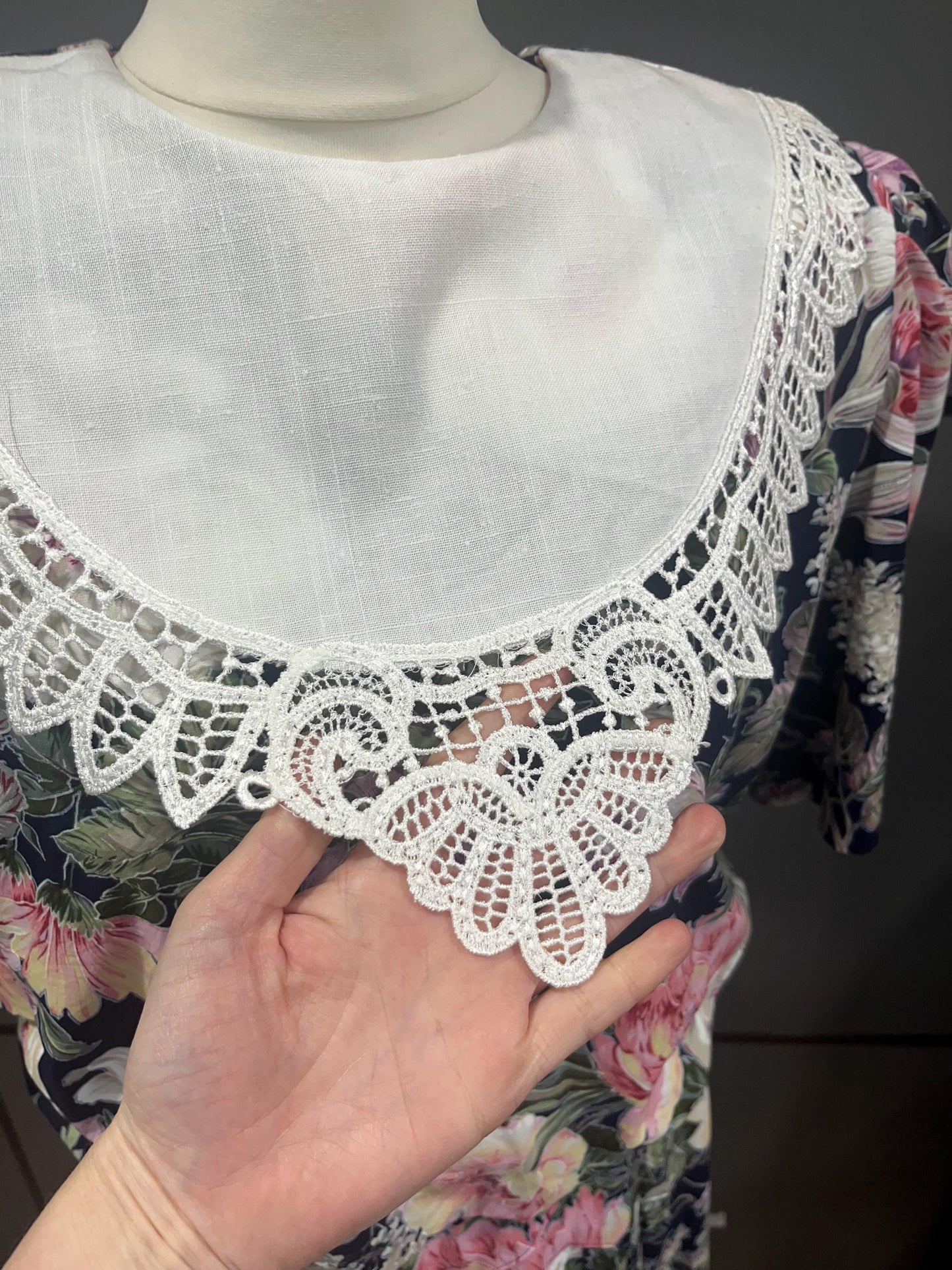 Vintage Clothing | Vintage Floral Maxi Dress |Folk Boho Lace Collar Cottage core | Size 14/16| Frock33