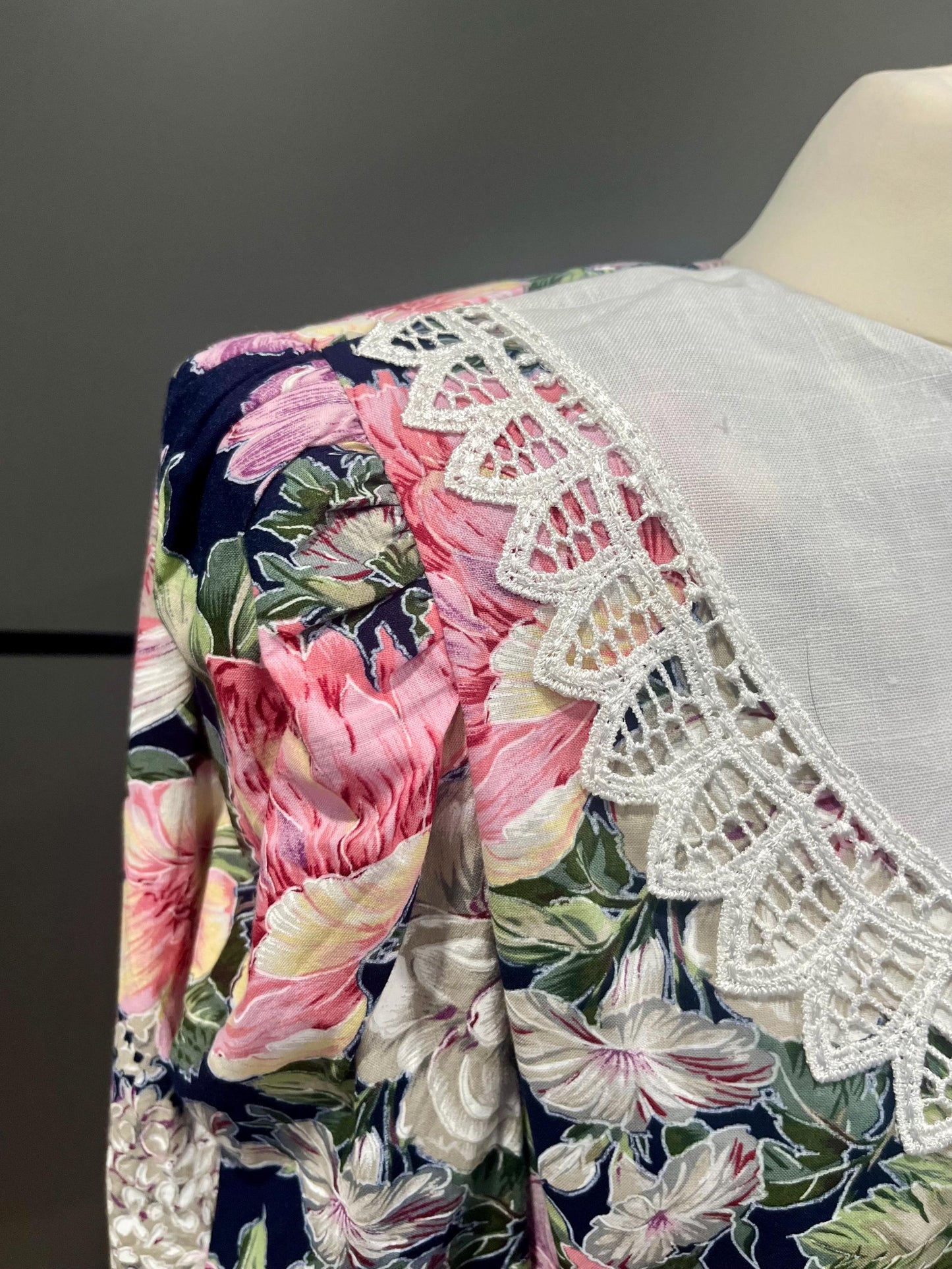 Vintage Clothing | Vintage Floral Maxi Dress |Folk Boho Lace Collar Cottage core | Size 14/16| Frock33