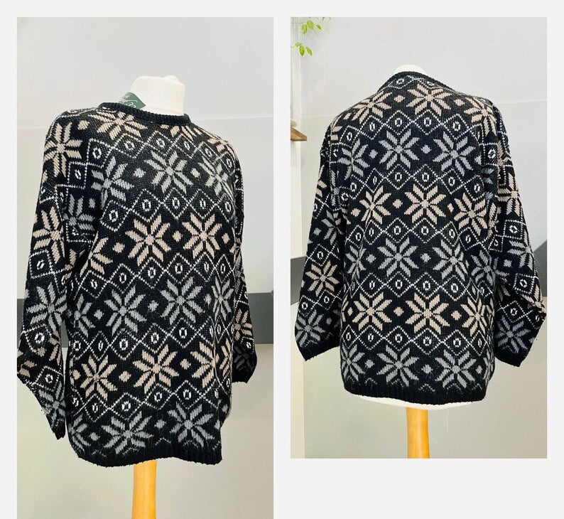 Vintage Clothing - Vintage Jumper  - 80s Grey, Brown & White size S - Vintage Knitwear - Frock33