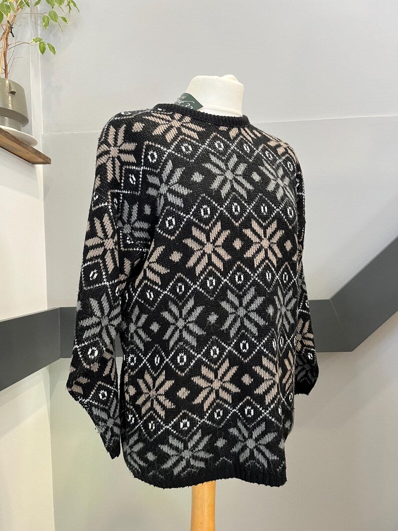 Vintage Clothing - Vintage Jumper  - 80s Grey, Brown & White size S - Vintage Knitwear - Frock33