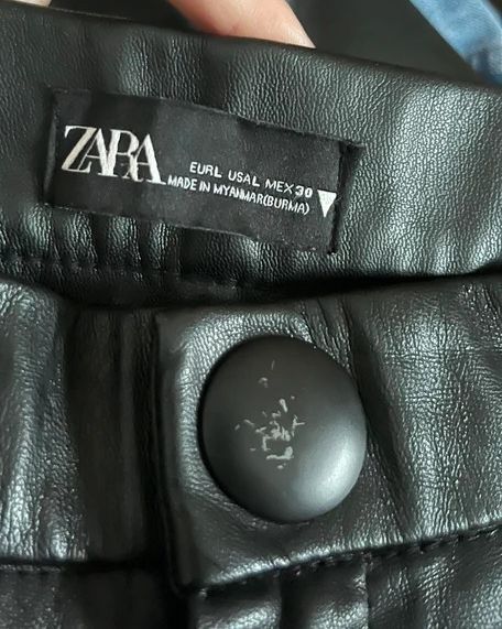 Preloved Zara Trousers | Black Pleather Faux Lather | Size L - UK12